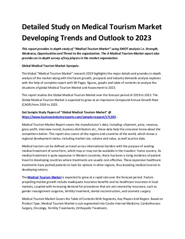 Market Analysis Report Medical Tourism Market 2019 - 2023