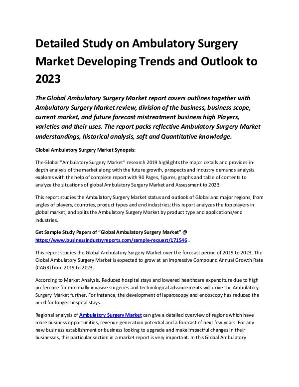 Market Analysis Report Ambulatory Surgery Market 2019 - 2023
