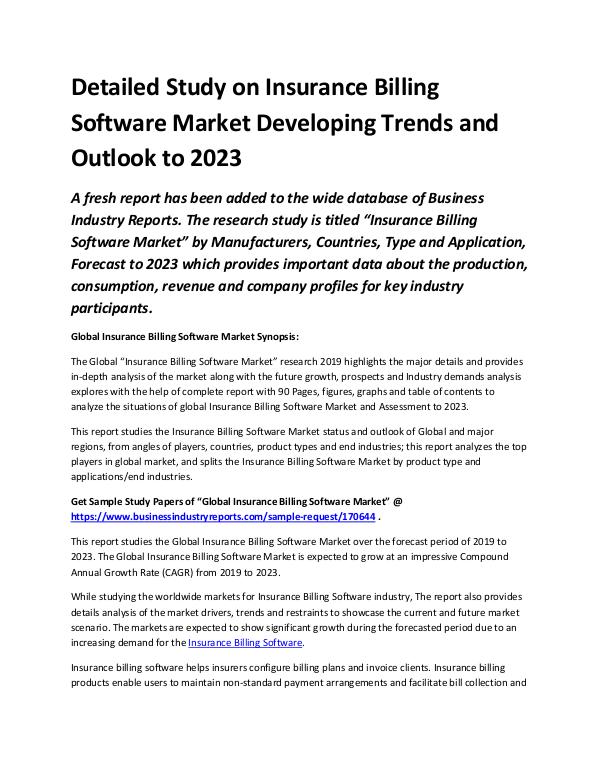 Insurance Billing Software Market 2019 - 2023