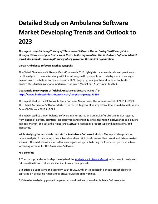 Market Analysis Report Ambulance Software Market 2019 - 2023