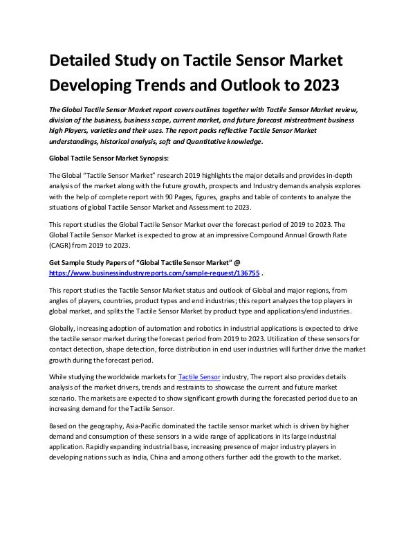 Market Analysis Report Tactile Sensor Market 2019 - 2023