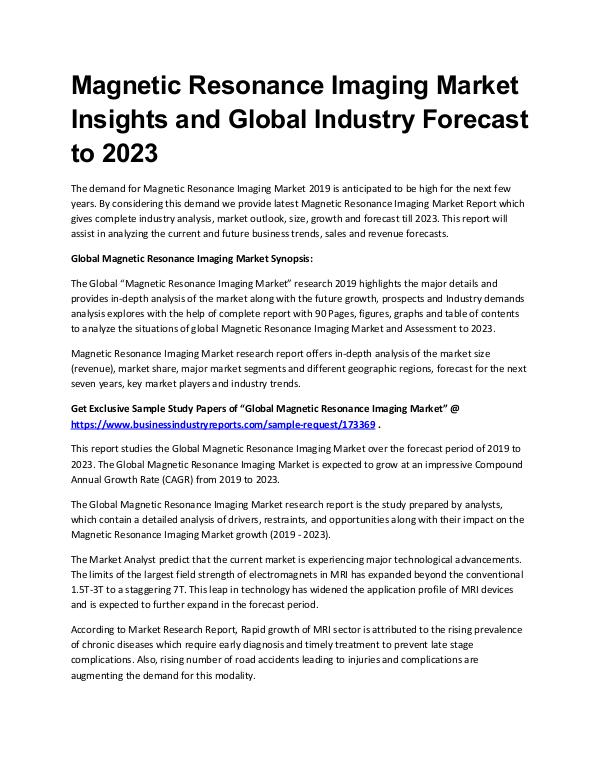 Market Analysis Report Magnetic Resonance Imaging Market Report 2019 - 20