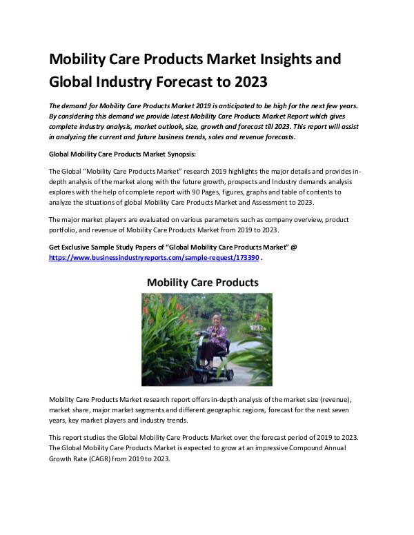Mobility Care Products Market Report 2019 - 2023