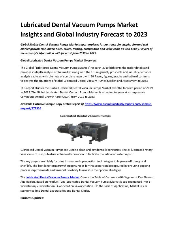 Lubricated Dental Vacuum Pumps Market 2019 - 2023