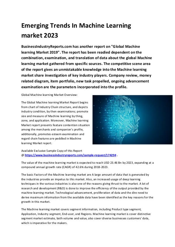 Market Analysis Report Machine learning Market 2019