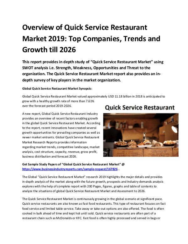 Market Analysis Report Global Quick Service Restaurant Market Size study