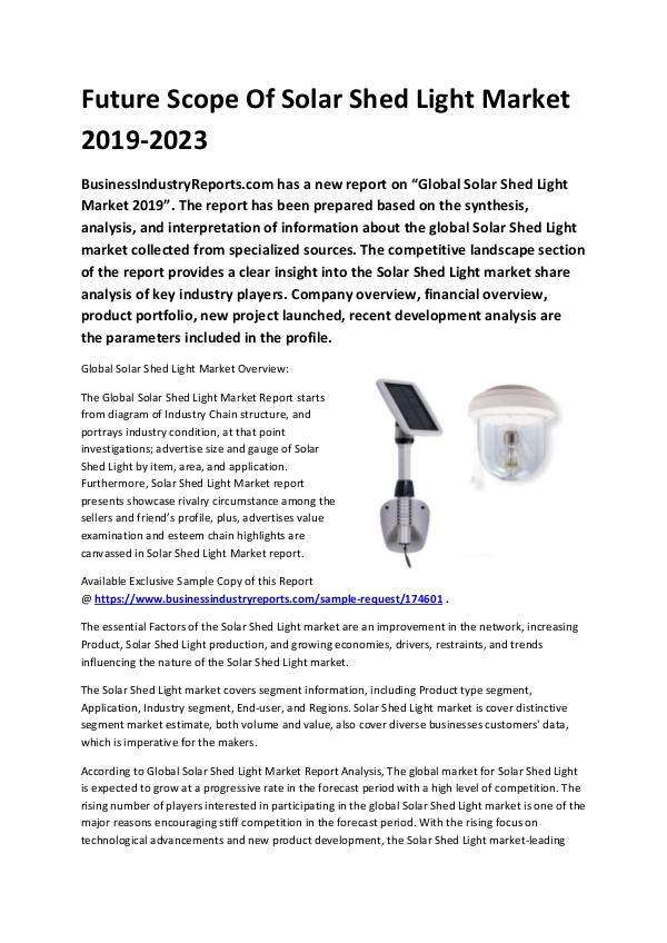 Market Analysis Report Solar Shed Light Market 2019