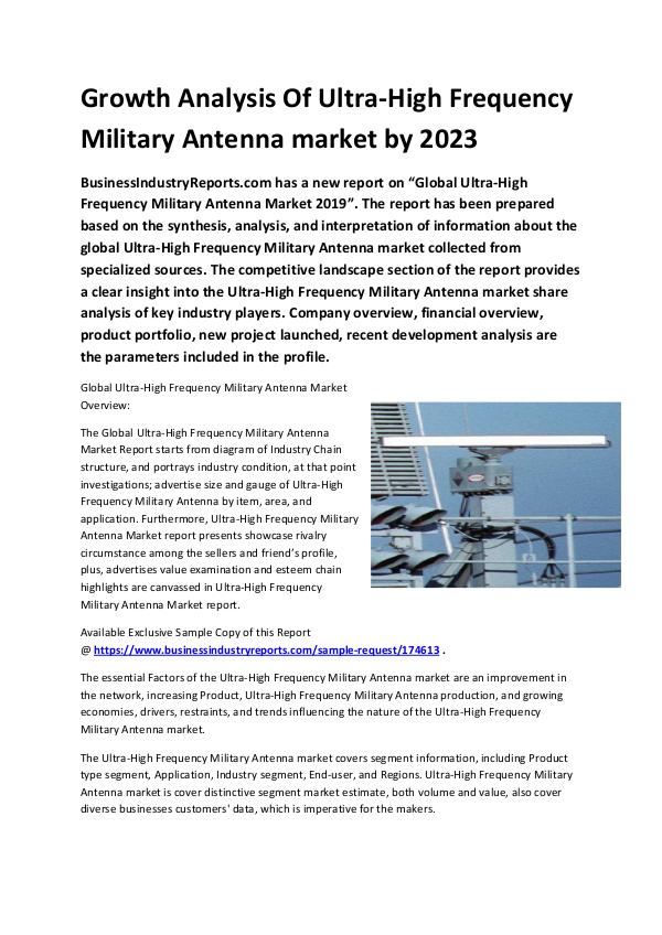 Market Analysis Report Ultra-High Frequency Military Antenna Market 2019