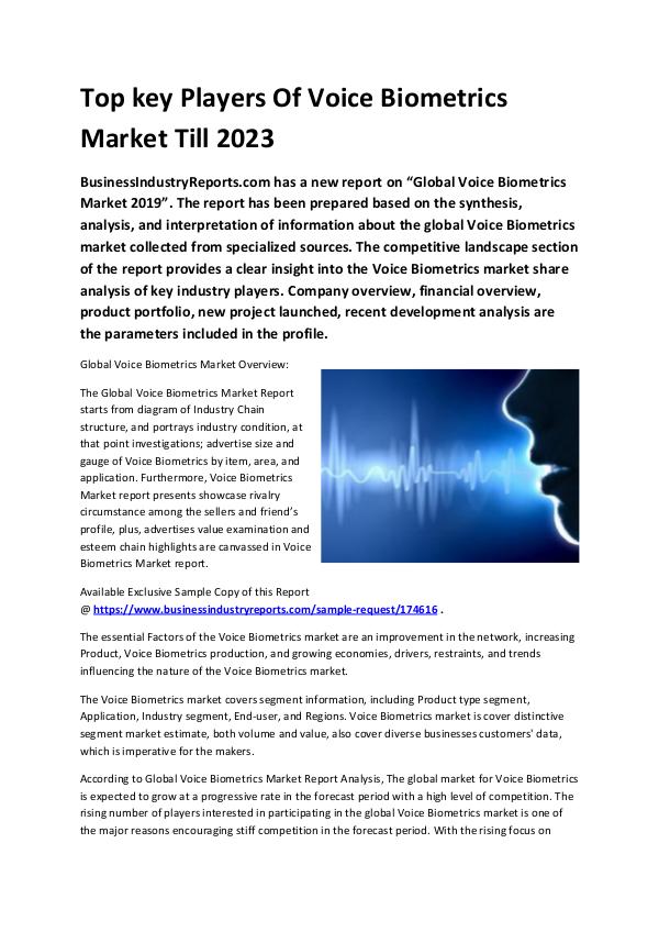 Market Analysis Report Voice Biometrics Market 2019