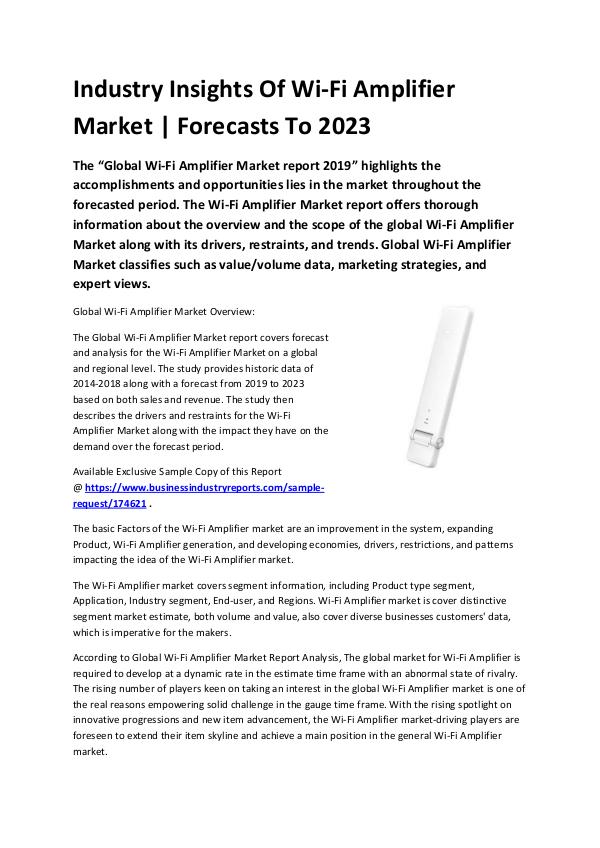 Market Analysis Report Wi-Fi Amplifier Market 2019