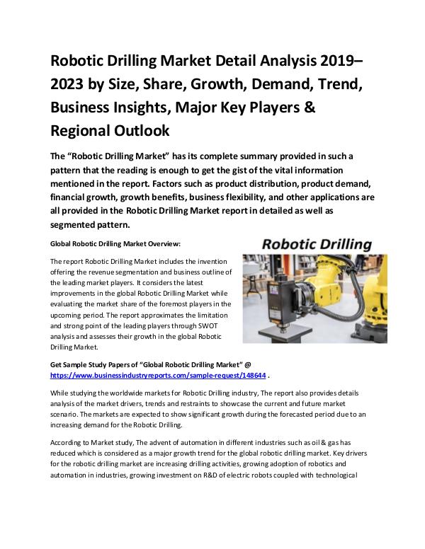 Market Analysis Report Global Robotic Drilling Market Report 2019
