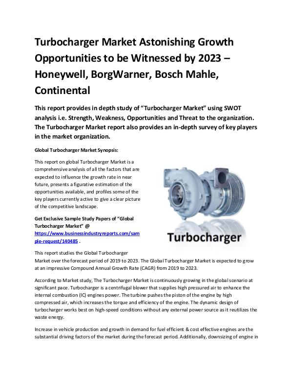 Market Analysis Report Global Turbocharger Market Report 2019