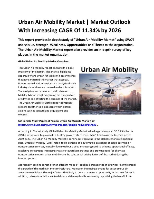 Market Analysis Report Global Urban Air Mobility Market Size study