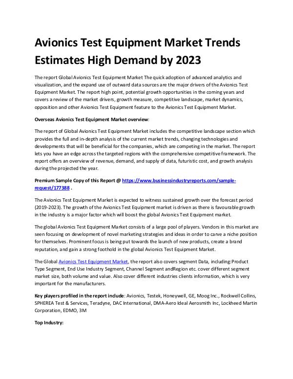 Market Analysis Report Avionics test equipment market Analysis by 2023