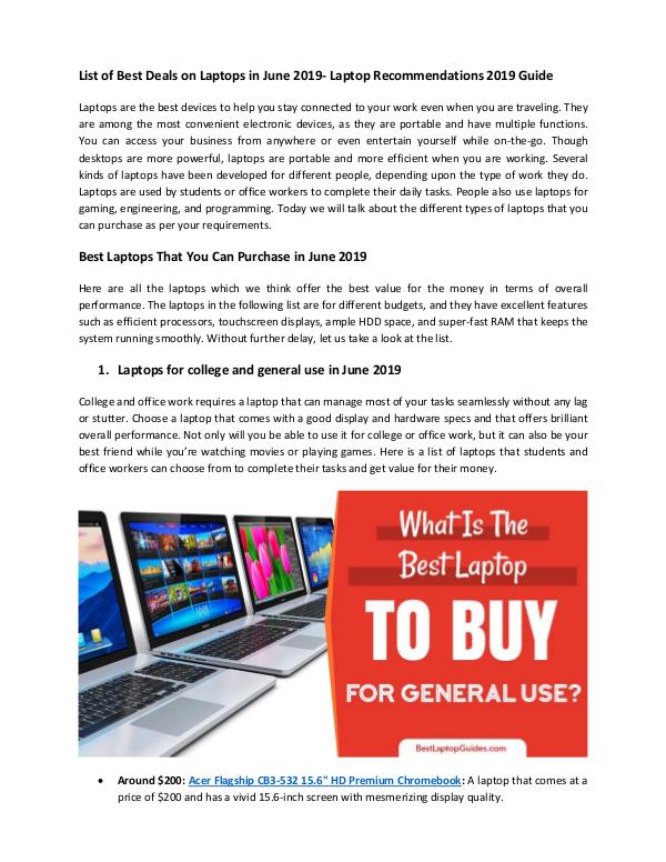 Best Deals on Laptops June 2019-Laptop Recommendat