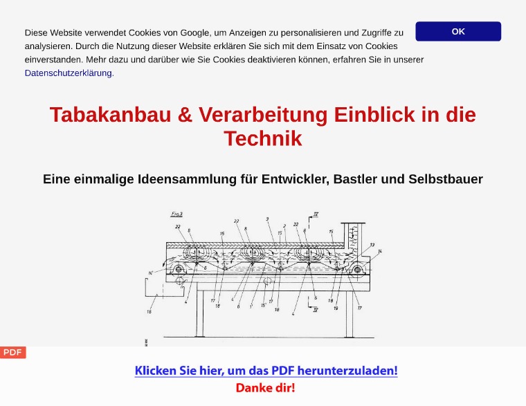 Tabakanbau Verarbeitung Technik Patentschriften [PDF]