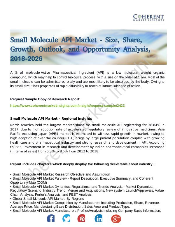 Stairlifts Market: Foresees Skyrocketing Growth in the Coming Years Small Molecule API Market