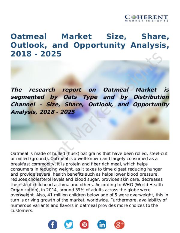Oatmeal Market Size, Share, Outlook, and Opportunity Analysis, 2018 - Oatmeal Market