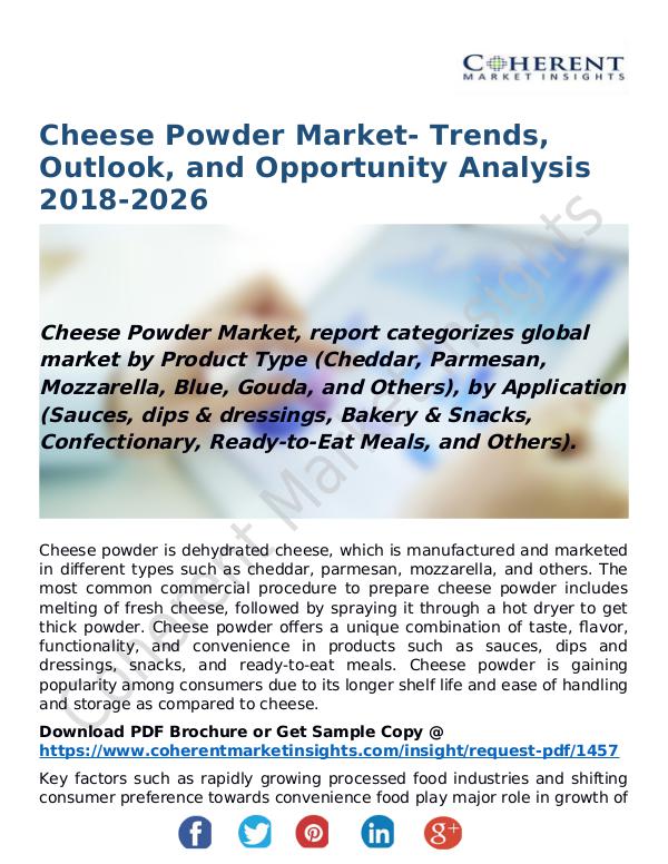 Cheese Powder Market- Trends, Outlook, and Opportunity Analysis 2018- Cheese Powder Market
