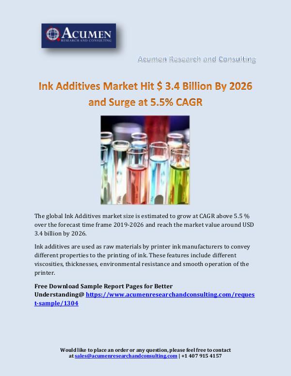 Acumen Research and Consulting Ink Additives Market Hit $ 3.4 Billion By 2026 and