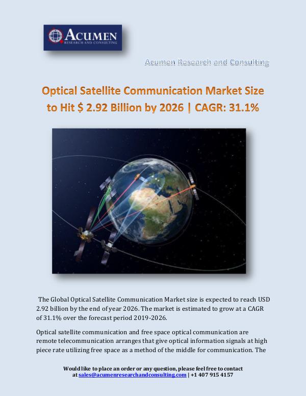 Acumen Research and Consulting Optical Satellite Communication Market Size to Hit