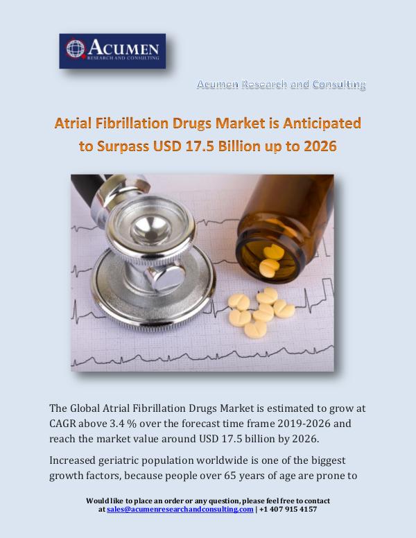 Acumen Research and Consulting Atrial Fibrillation Drugs Market is Anticipated to