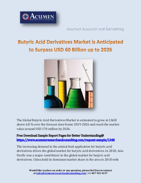 Acumen Research and Consulting Butyric Acid Derivatives Market is Anticipated to