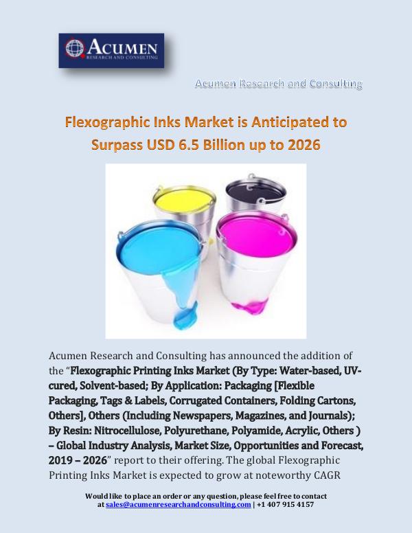 Acumen Research and Consulting Flexographic Inks Market is Anticipated to Surpass