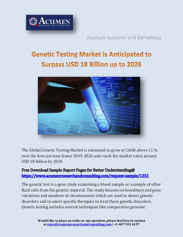 Acumen Research and Consulting Genetic Testing Market is Anticipated to Surpass U