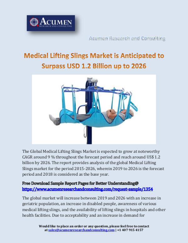 Acumen Research and Consulting Medical Lifting Slings Market is Anticipated to Su