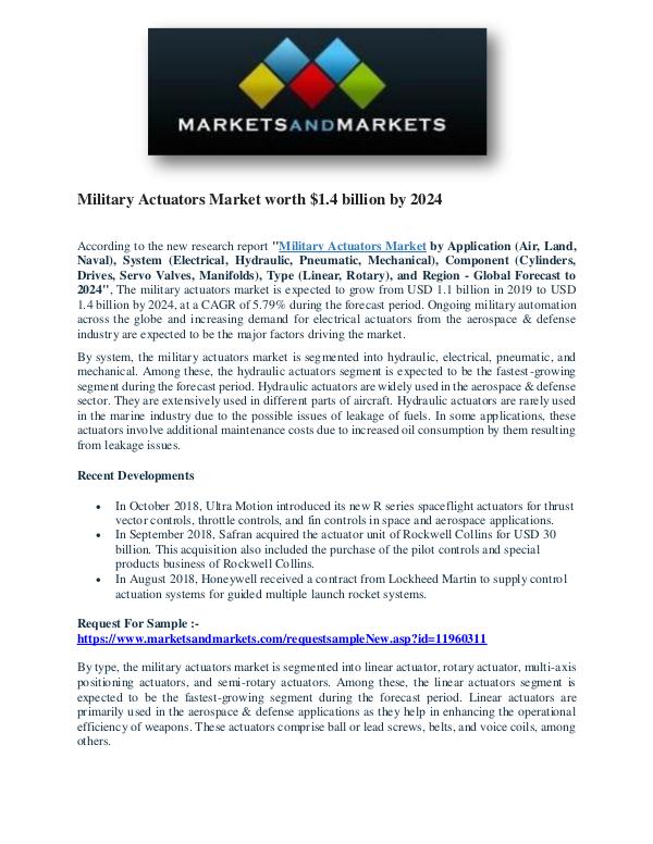 Military Actuators Market worth $1.4 billion by 2024 Military Actuators Market