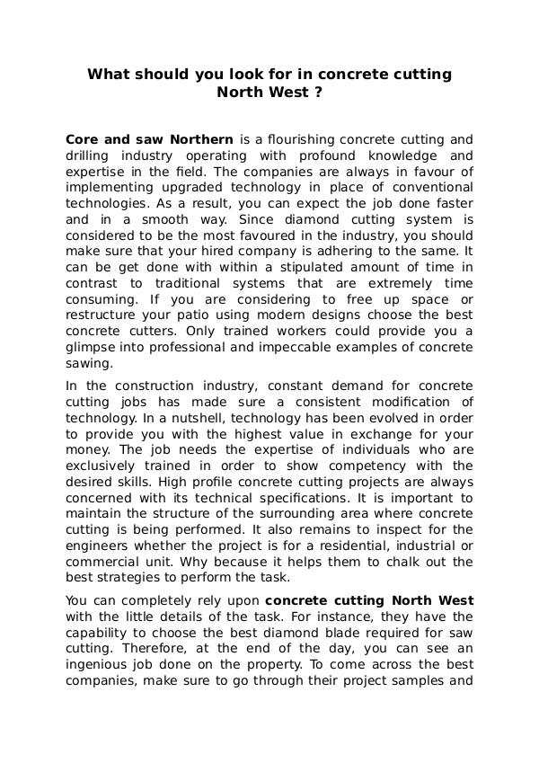 Core & Saw What should you look for in concrete cutting North