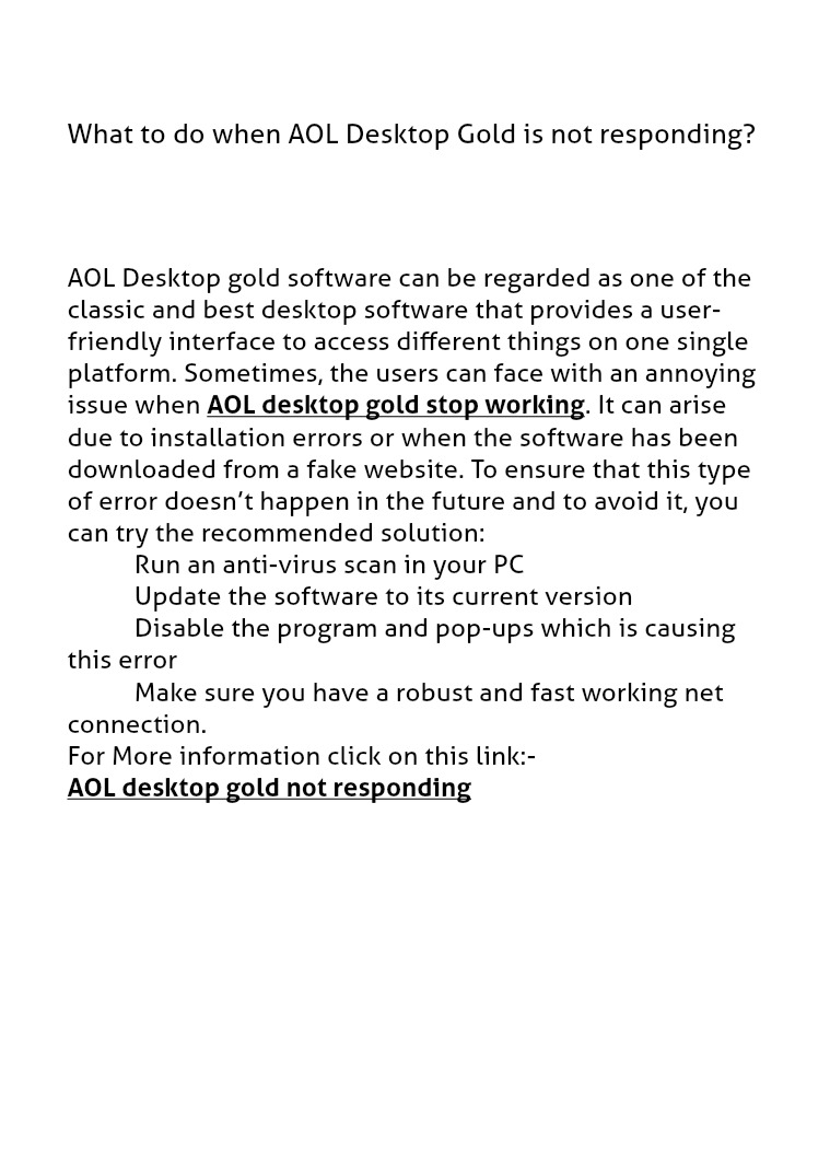 What to do when AOL Desktop Gold is not responding? AOL gold not responding