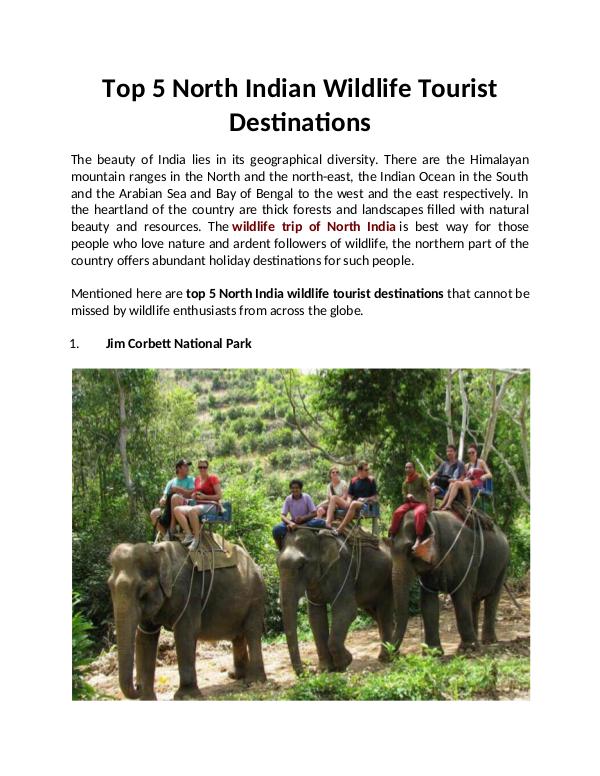 Top 5 North Indian Wildlife Tourist Destinations Top 5 North Indian Wildlife Tourist Destinations