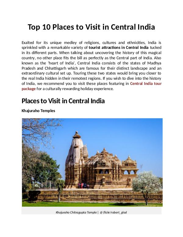 Top 10 Places to Visit in Central India Top 10 Places to Visit in Central India