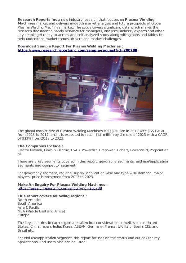 Business Research Reports 2019 Plasma Welding Machines