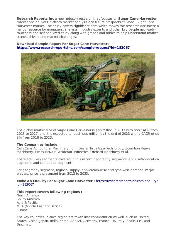 Business Research Reports 2019 Sugar Cane Harvester