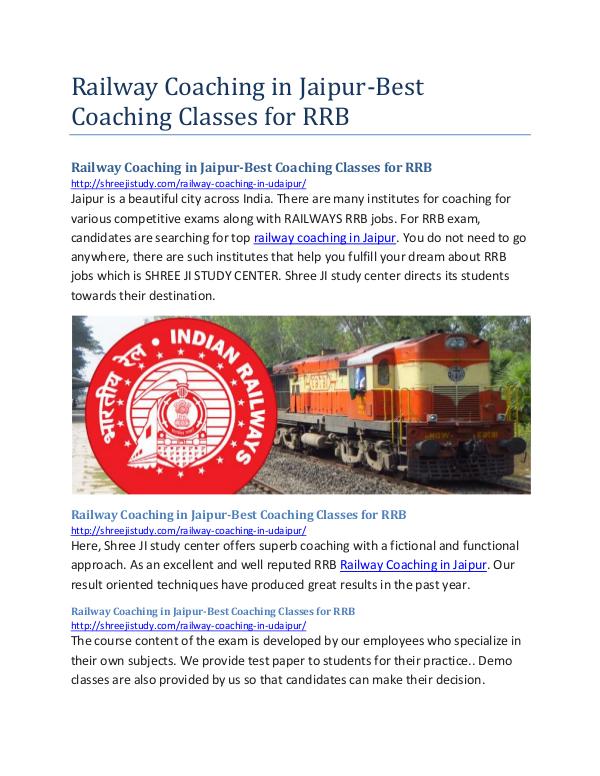 Railway Coaching in Jaipur- SHREE JI Study Center Railway Coaching in Jaipur-Best Coaching Classes f