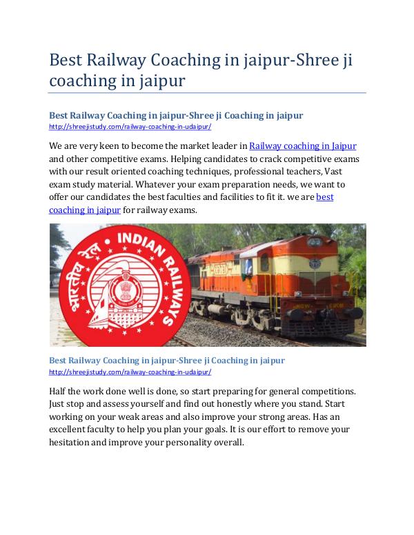 Best Railway Coaching in jaipur-Shree ji Coaching