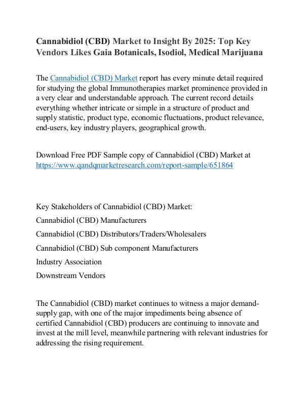 Cannabidiol (CBD) Market Application and Analysis to 2019-2025 Cannabidiol market
