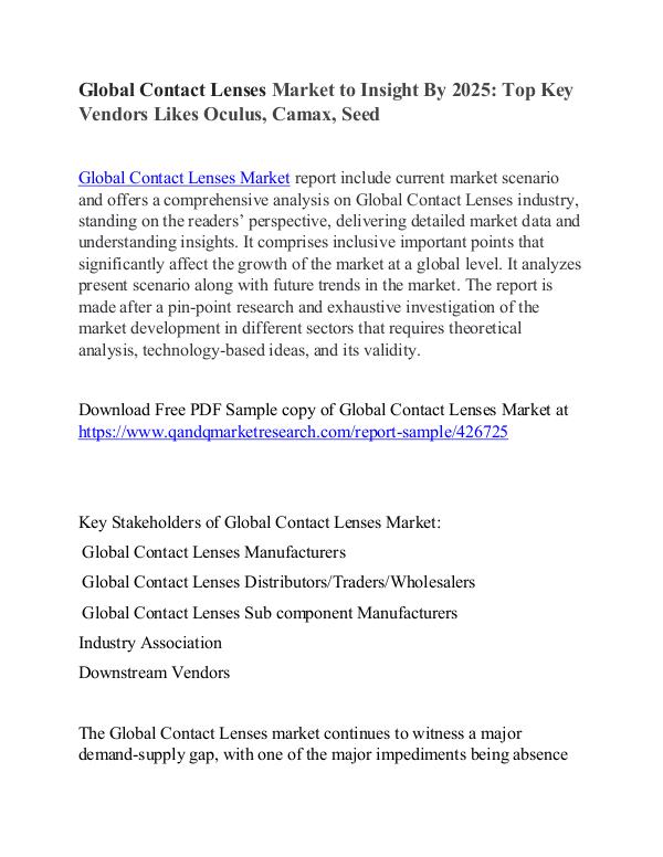 Global Contact Lenses Market Factors, Regional Drivers, Forecast 2025 Global Contact Lenses Market