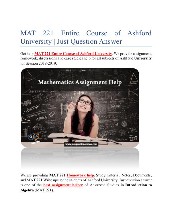 MAT 221 Entire Course of Ashford University | Just Question Answer MAT 221 Entire Course of Ashford University