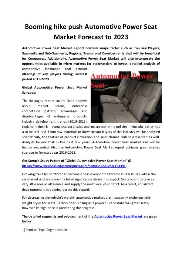 Digital Marketing Automotive Power Seat Market 2019-2023