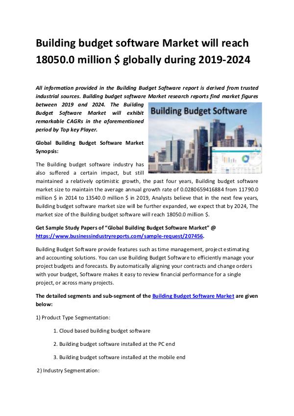 Digital Marketing Building budget software Market 2019-2024