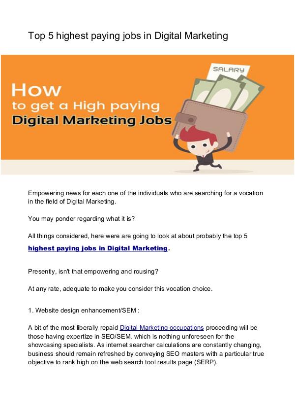 Top 5 highest paying jobs in Digital Marketing Top 5 highest paying jobs in Digital Marketing