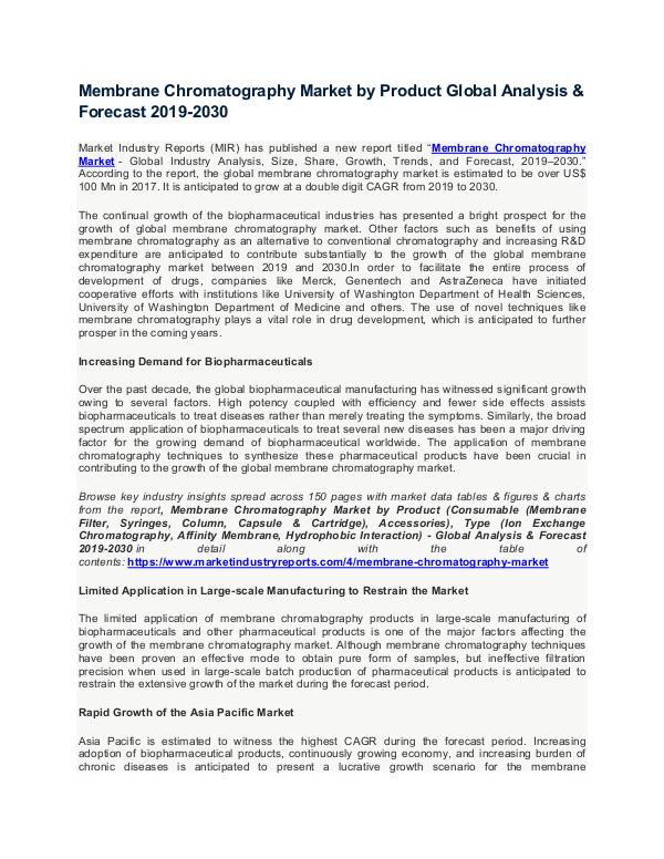 Membrane Chromatography Market Membrane Chromatography Market by Product Global A