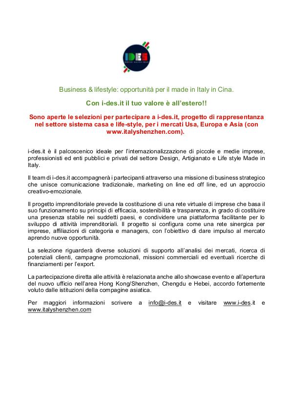 Business internationalization opportunities for Made in Italy comunicato i-des.it