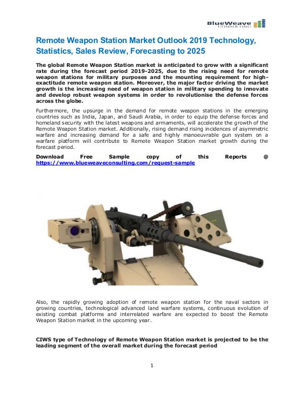 Remote Weapon Station Market Outlook 2019 Remote Weapon Station market