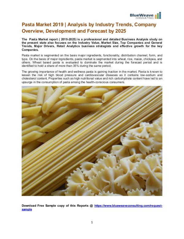 Pasta Market 2019 and Forecast to 2025 Pasta Market