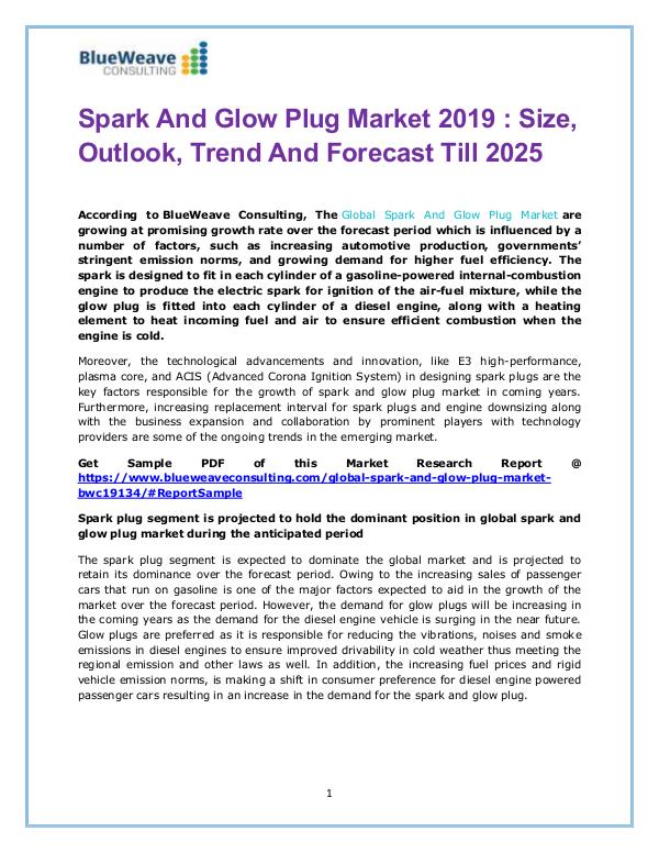Global Spark and Glow Plug Market 2019 Spark And Glow Plug Market